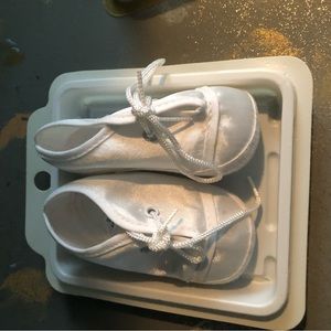 Bundle of three vintage age baby shoes clogs and angel ornament